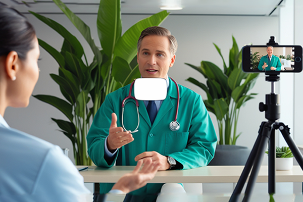 médico dando entrevista em ação de vídeo marketing