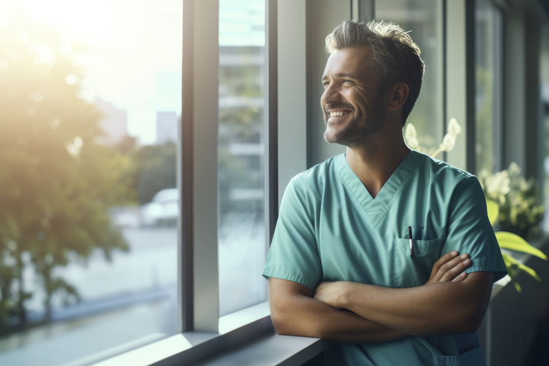 médico feliz pelo resultado de conseguir mais pacientes